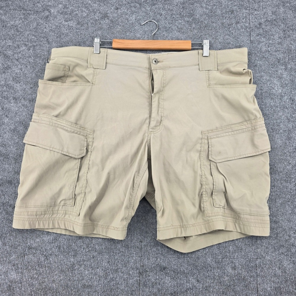 Duluth Trading Co Mens 42 Khaki Dry on the Fly Relaxed Fit Cargo Shorts Stretch
